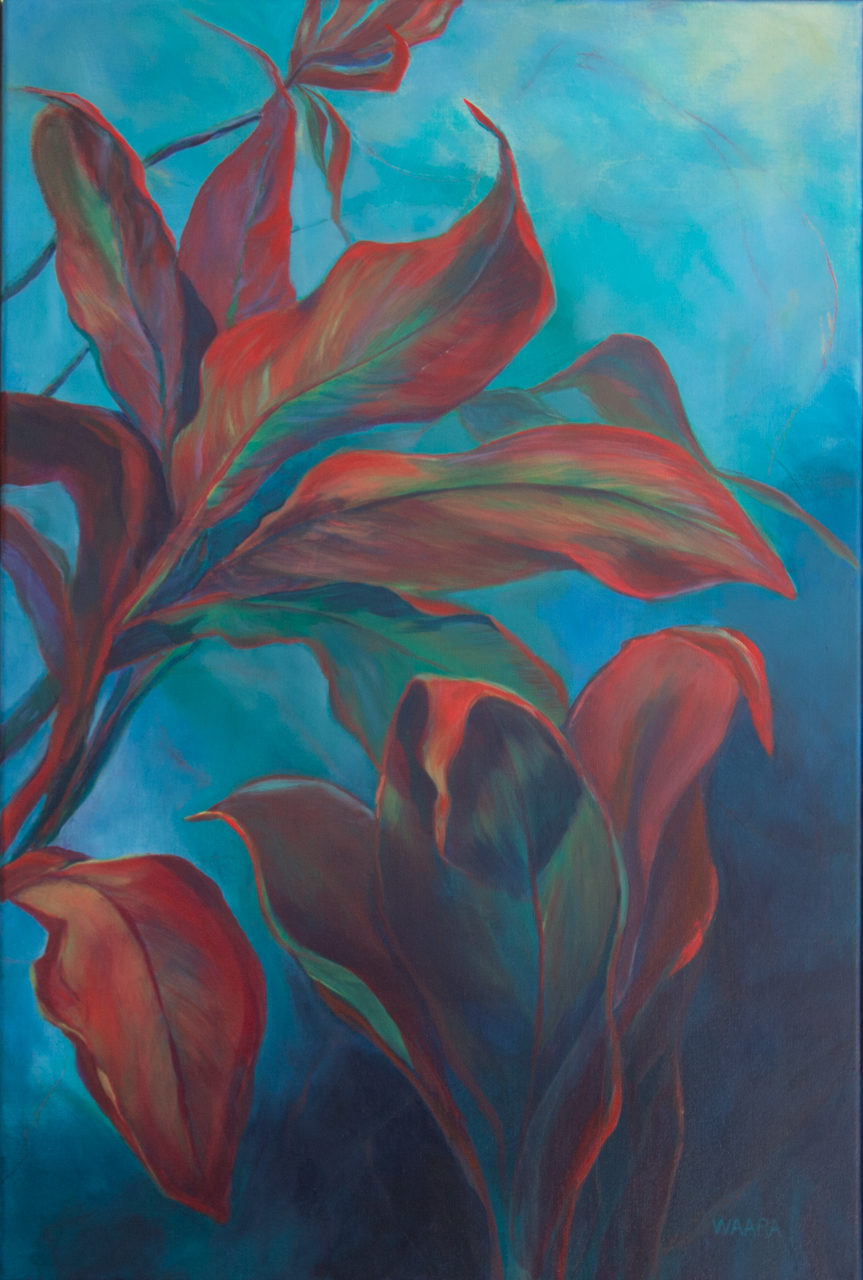 Original acrylic painting titled "Blazing Reds" by Maui Artist Christine Waara