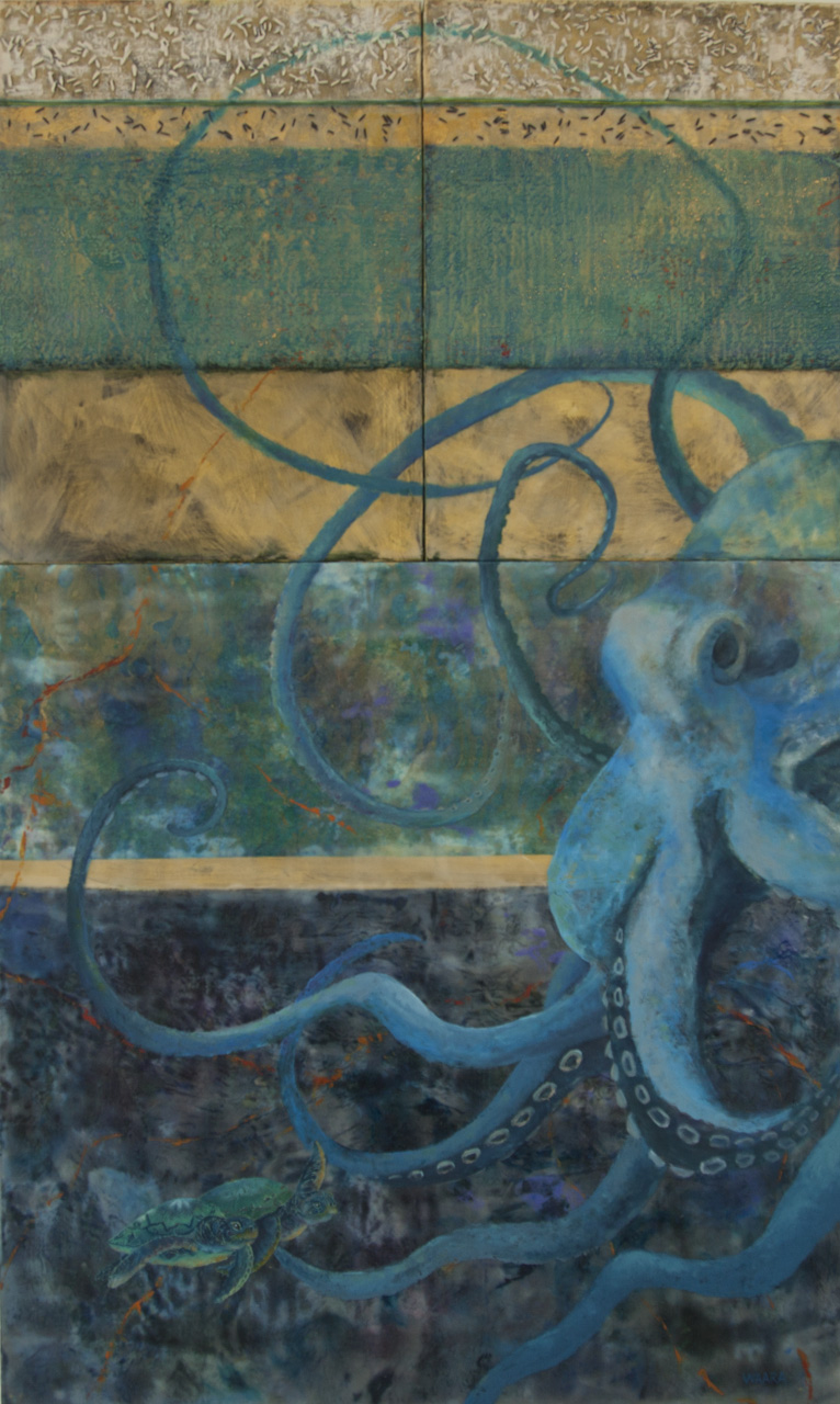 Original abstract mixed-media painting titled "Breaking Barriers" by Maui Artist Christine Waara